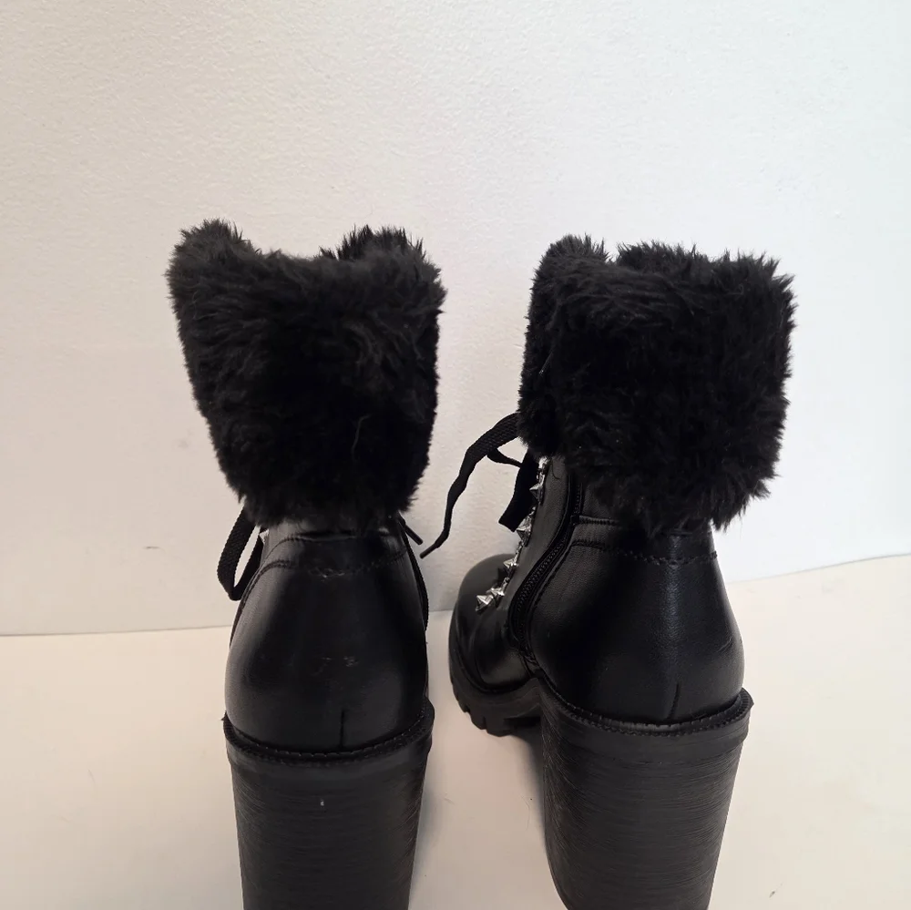 G By Guess Black Lace Up And Zip Stacked Heel Boots Studded Size 7.5 M